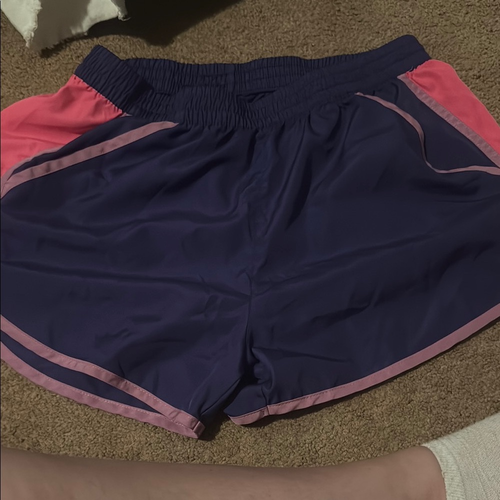 Athletic Shorts in Blue and Pink with Elastic Waistband